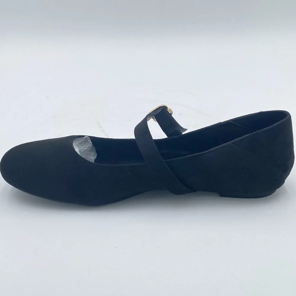 FOWT Black Suede Closed Toe Mary Jane Pumps Round Toe Slip On Ballet Flats Comfy - Picture 2 of 7